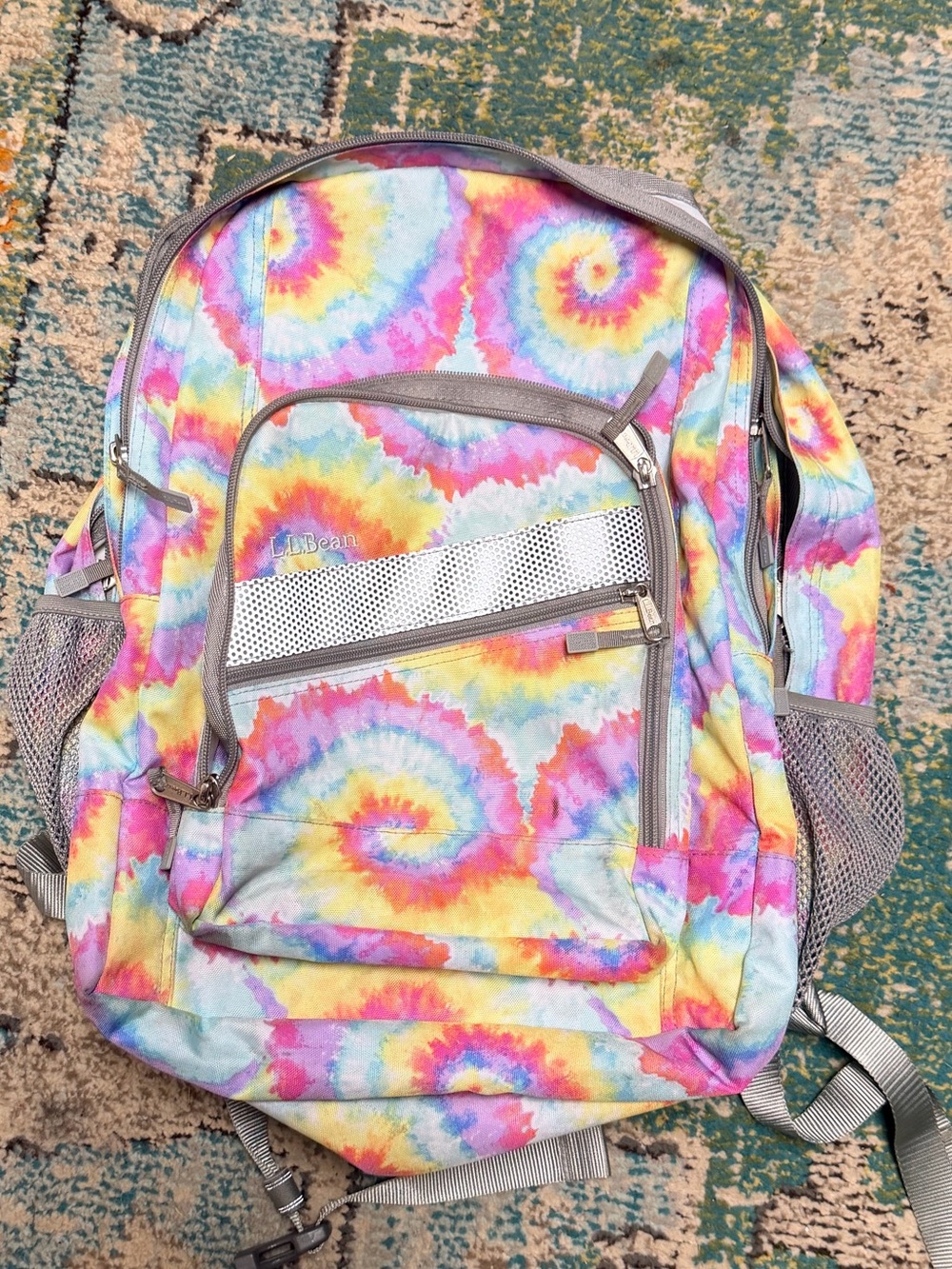 L.L. Bean Kids Tie-Dye Backpack in Yellow, Pink, Blue